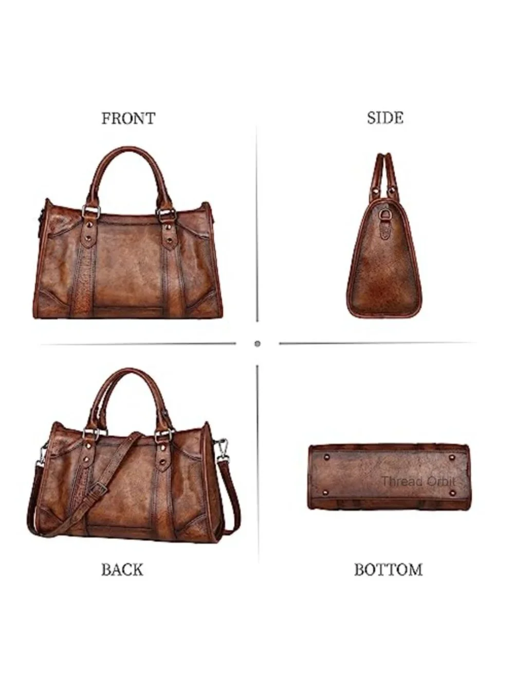 Genuine Leather Hobo Shoulder Bag with Detachable Strap